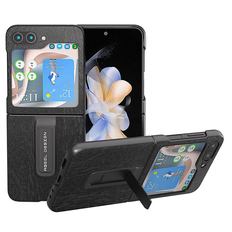 ABEEL For Samsung Galaxy Z Flip5 5G Wood Texture Back Case PU Leather PC Kickstand Phone Cover ABEEL For Samsung Galaxy Z Flip5 5G Wood Texture Back Case PU Leather PC Kickstand Phone Cover